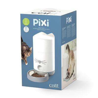 Hvit Catit PIXI Smart fôrautomat med stålskål