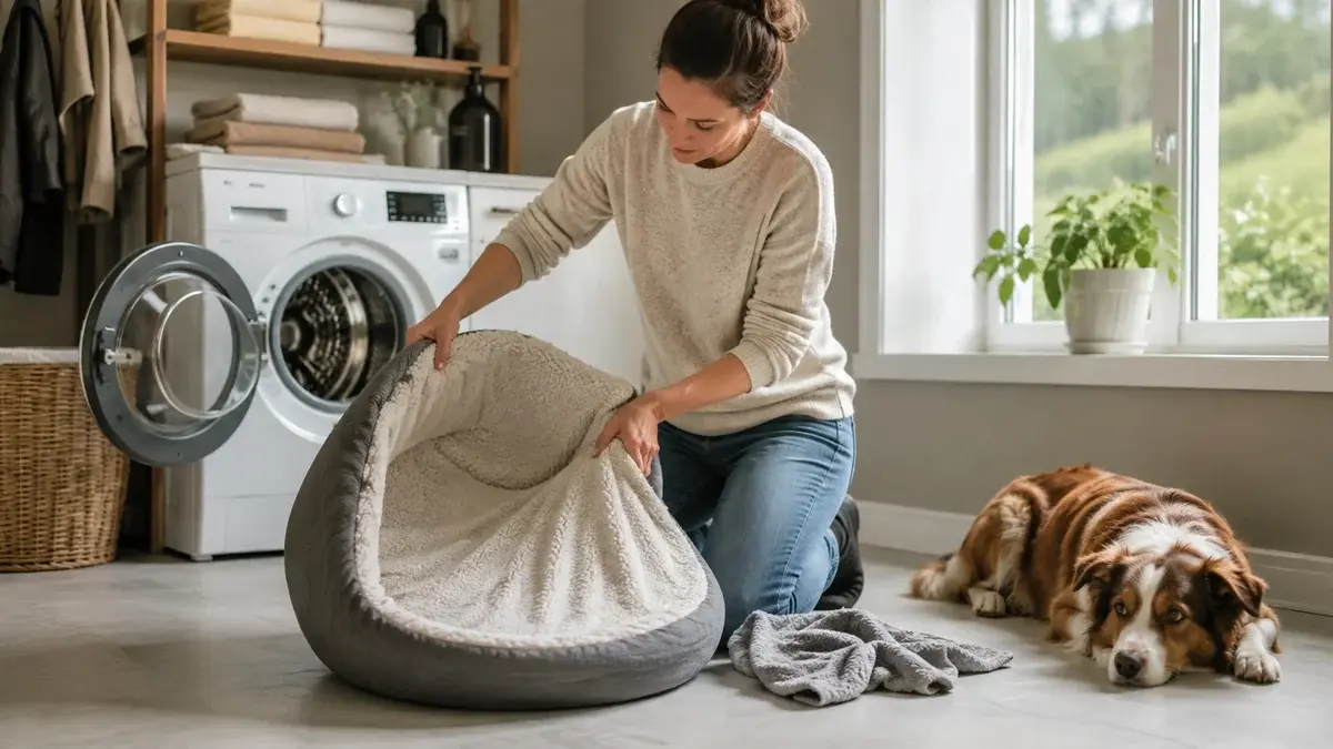 Vaske hundeseng: Riktig metode for trekk, fyll og skum