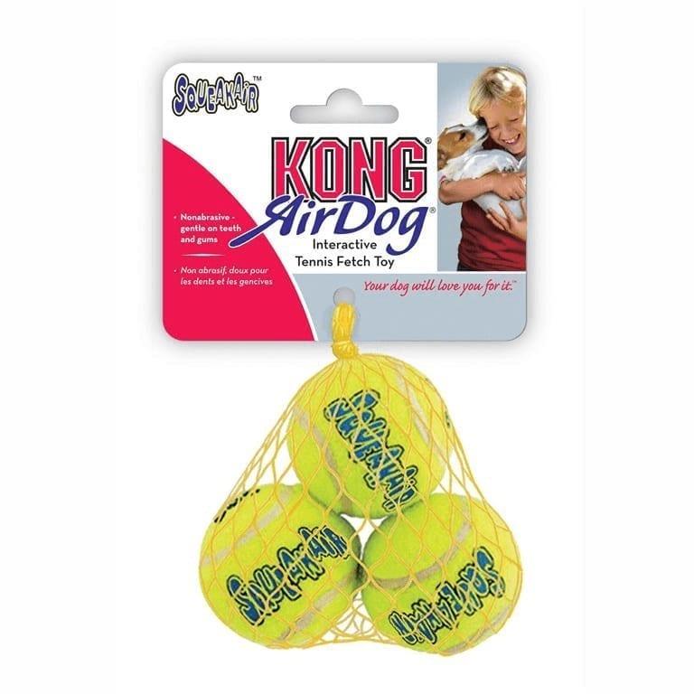 Tre gule KONG AirDog Squeaker-baller til hund